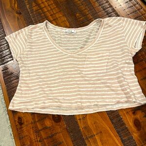 2/$5 Cropped striped light pink/white top